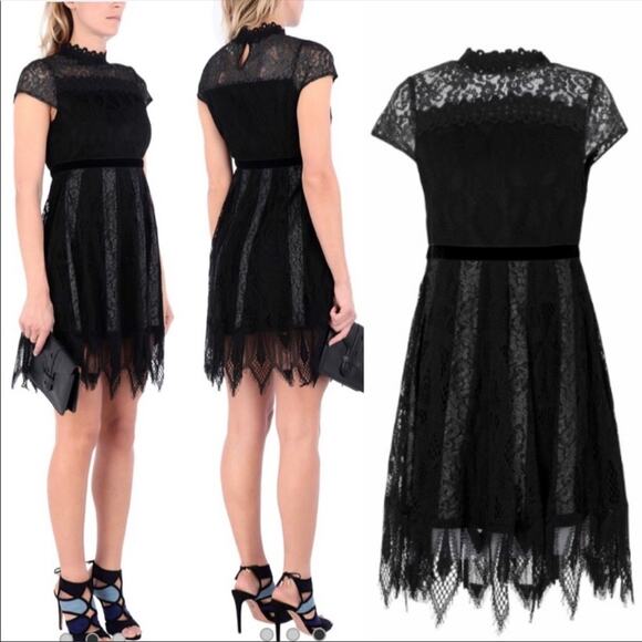 Foxiedox Maisie Black Lace High Neck Dress Size 6 NWT Knee Length Wedding Formal - Picture 1 of 11